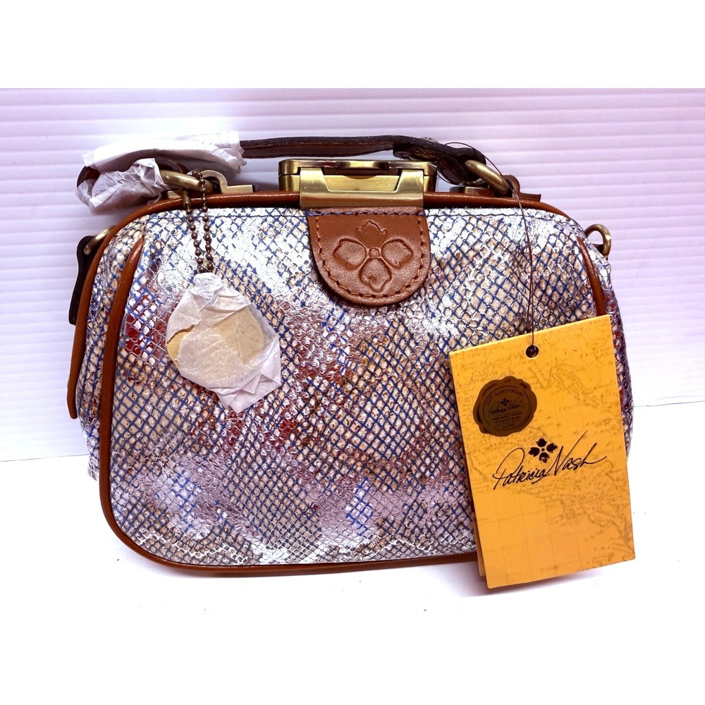 Patricia Nash Metallic‎ Phyton Satchel Antica Small Leather Frame Purse NWT